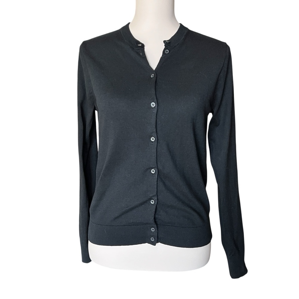 J. Crew Factory Women's Medium Black Classic Preppy Cotton Button-Up Cardigan
